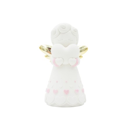 Anjo Branco C/ Corações Rosa/ Asas Douradas 20cm Anjo Branco C/ Corações Rosa/ Asas Douradas 20cm