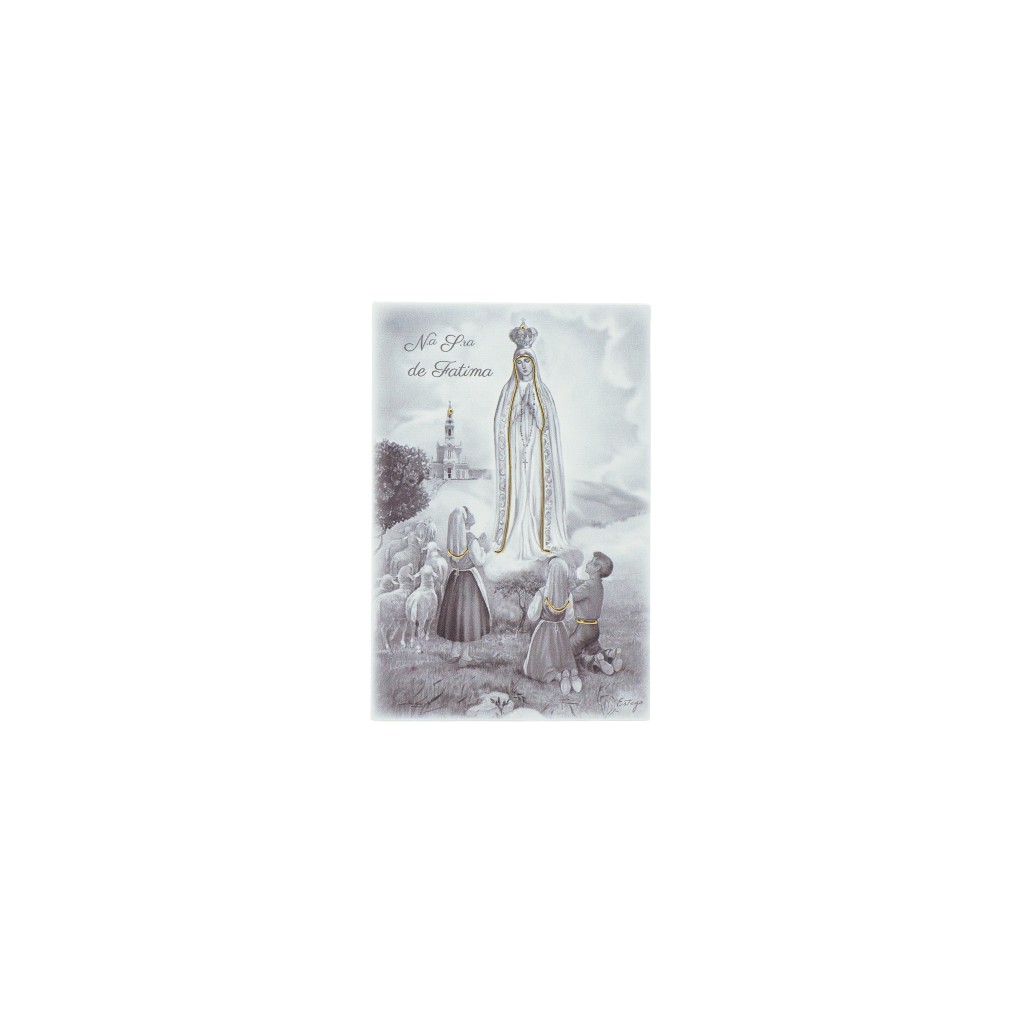Quadro/ Placa C/ Aparição de Fátima P/B 9x13.5cm