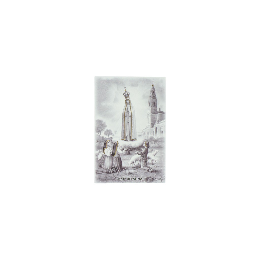Placa C/ Aparição de Fátima P/B 9x13.5cm