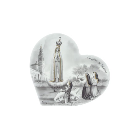 Quadro/ Placa Coração C/ Aparição e Santuário P/B 20x18cm