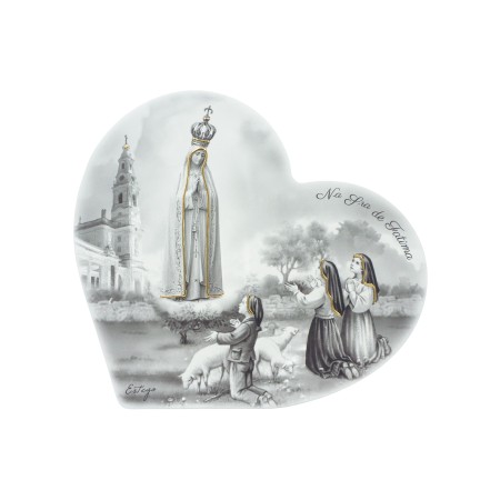 Quadro/ Placa Coração C/ Aparição e Santuário P/B 28x26cm