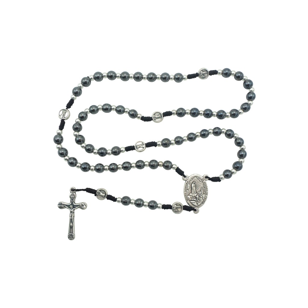 Terço de Fátima Hematite Cordão Preto