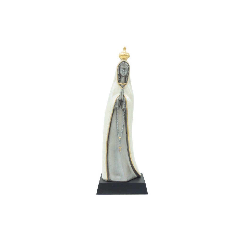 N. Sra de Fátima Estilizada Porcelana Prata Pérola 22cm