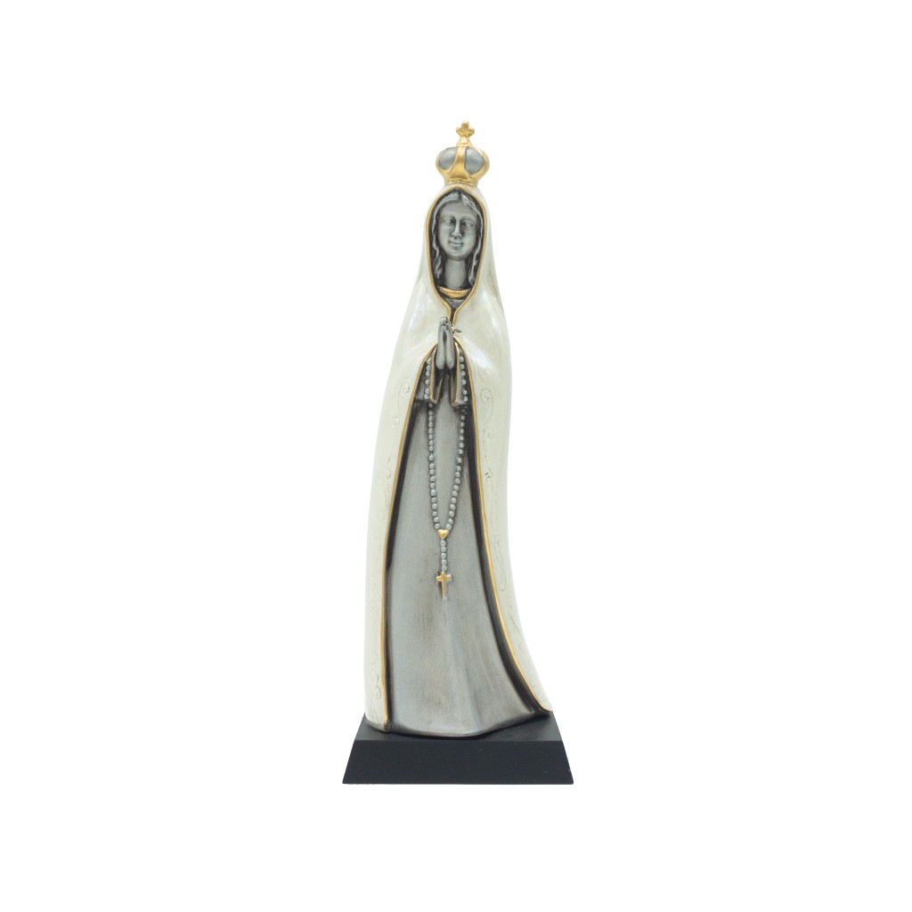 N. Sra de Fátima Estilizada Porcelana Prata Pérola 28cm