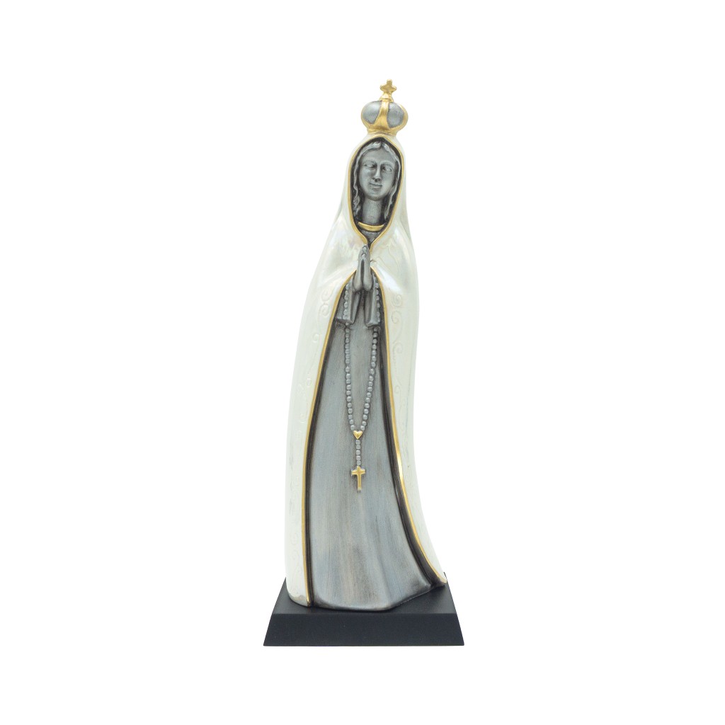 N. Sra de Fátima Estilizada Porcelana Prata Pérola 32cm