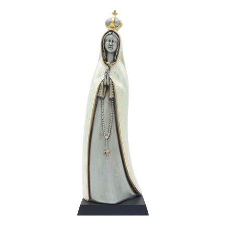 N. Sra de Fátima Estilizada Porcelana Prata Pérola 37cm