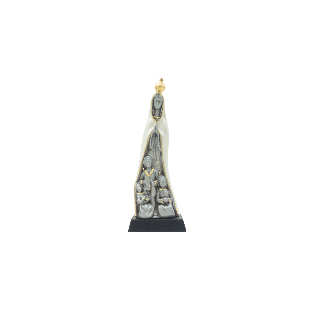 Aparição de Fátima Estilizada Porcelana Prata Pérola 16.5cm
