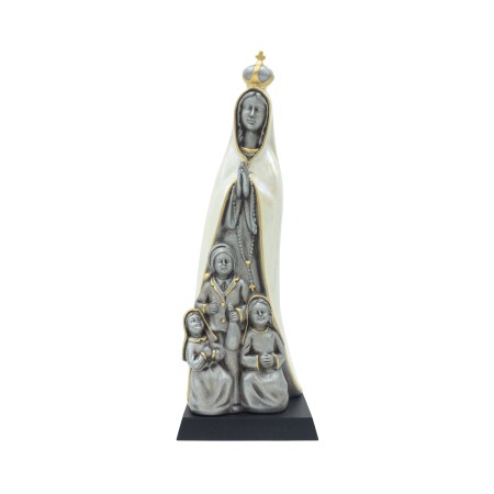 Aparição de Fátima Estilizada Porcelana Prata Pérola 32cm Aparição de Fátima Estilizada Porcelana Prata Pérola 32cm