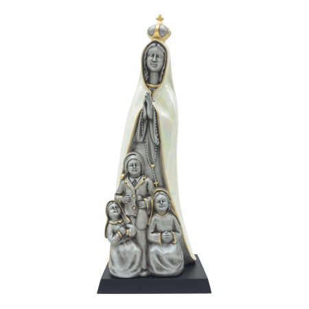 Aparição de Fátima Estilizada Porcelana Prata Pérola 37cm
