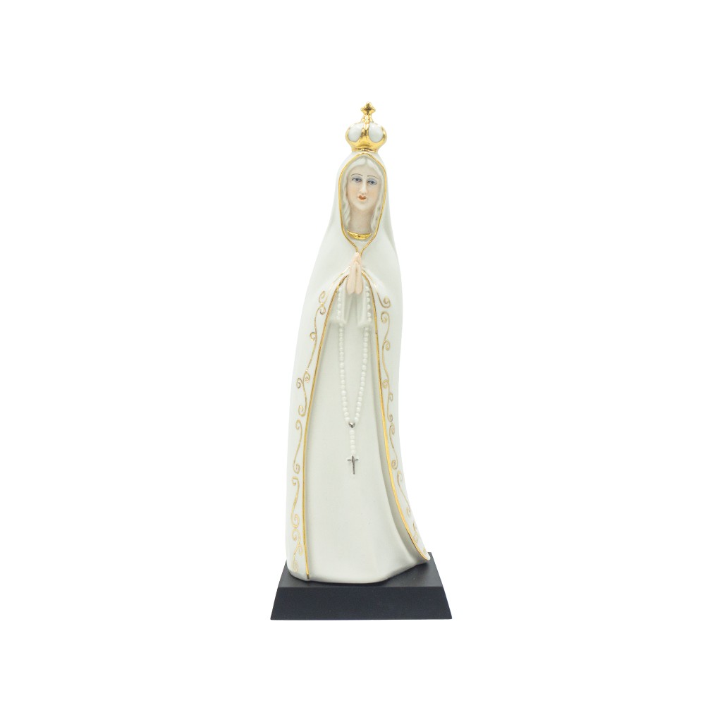 N. Sra de Fátima Estilizada Porcelana Filete Ouro 28cm