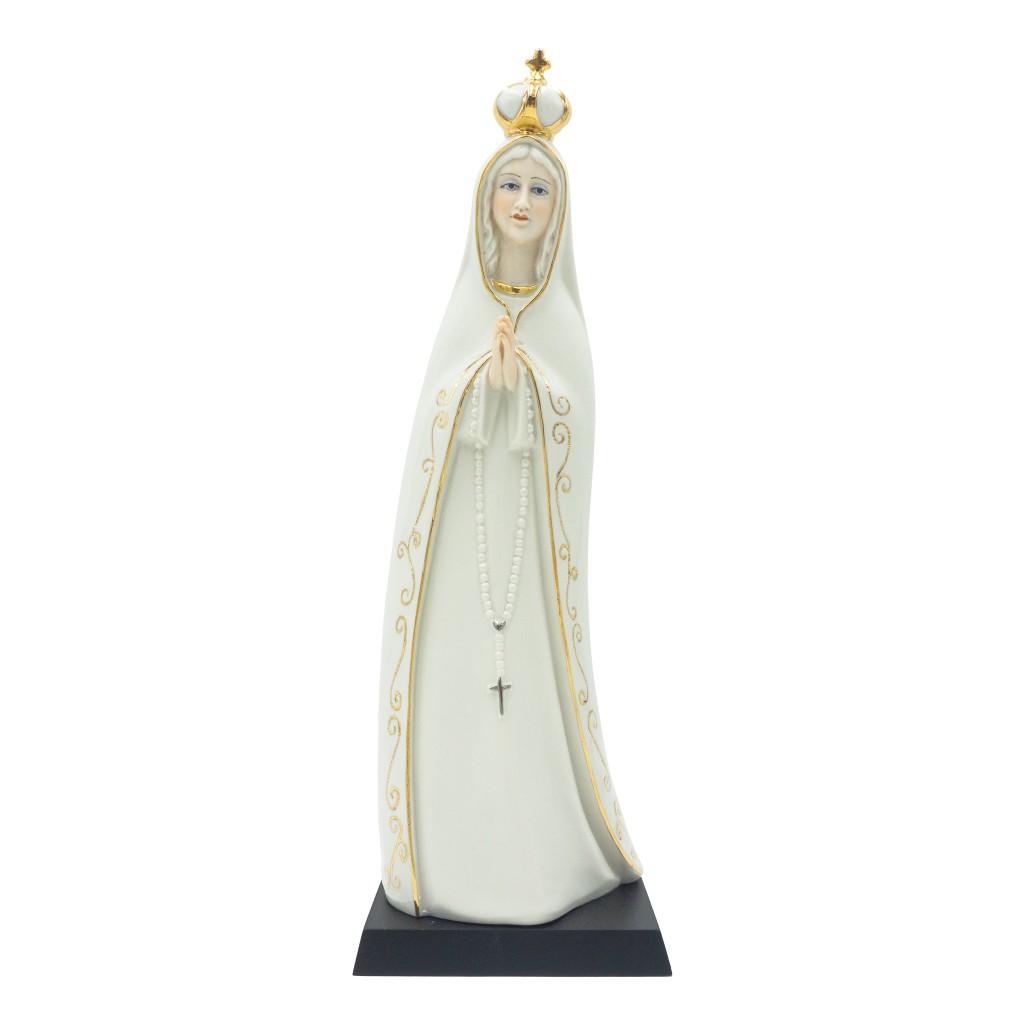 N. Sra de Fátima Estilizada Porcelana Filete Ouro 37cm