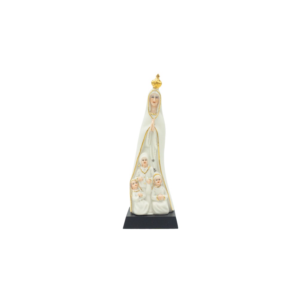 Aparição Fátima Estilizada Porcelana Filete Ouro 16.5cm