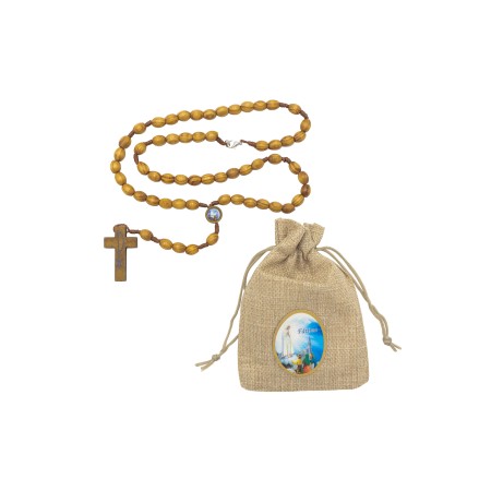 Terço de Fátima Madeira C/ Bolsa Pano Ilustrada