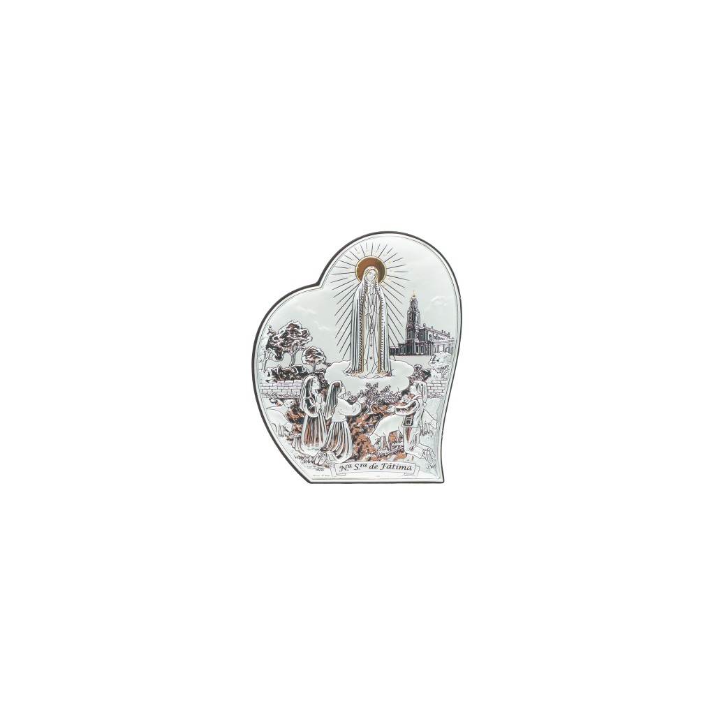 Coração Bilaminado C/ Aparição de Fátima Ouro 12x14.5cm