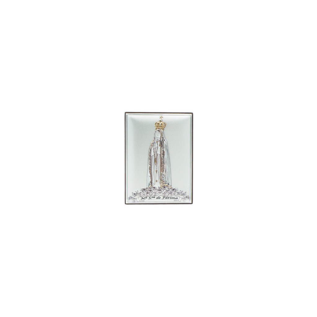 Placa Bilaminada C/ Fátima Coroada Ouro 7x10cm