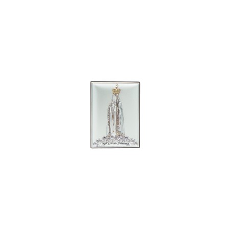 Placa Bilaminada C/ Fátima Coroada Ouro 7x10cm Placa Bilaminada C/ Fátima Coroada Ouro 7x10cm