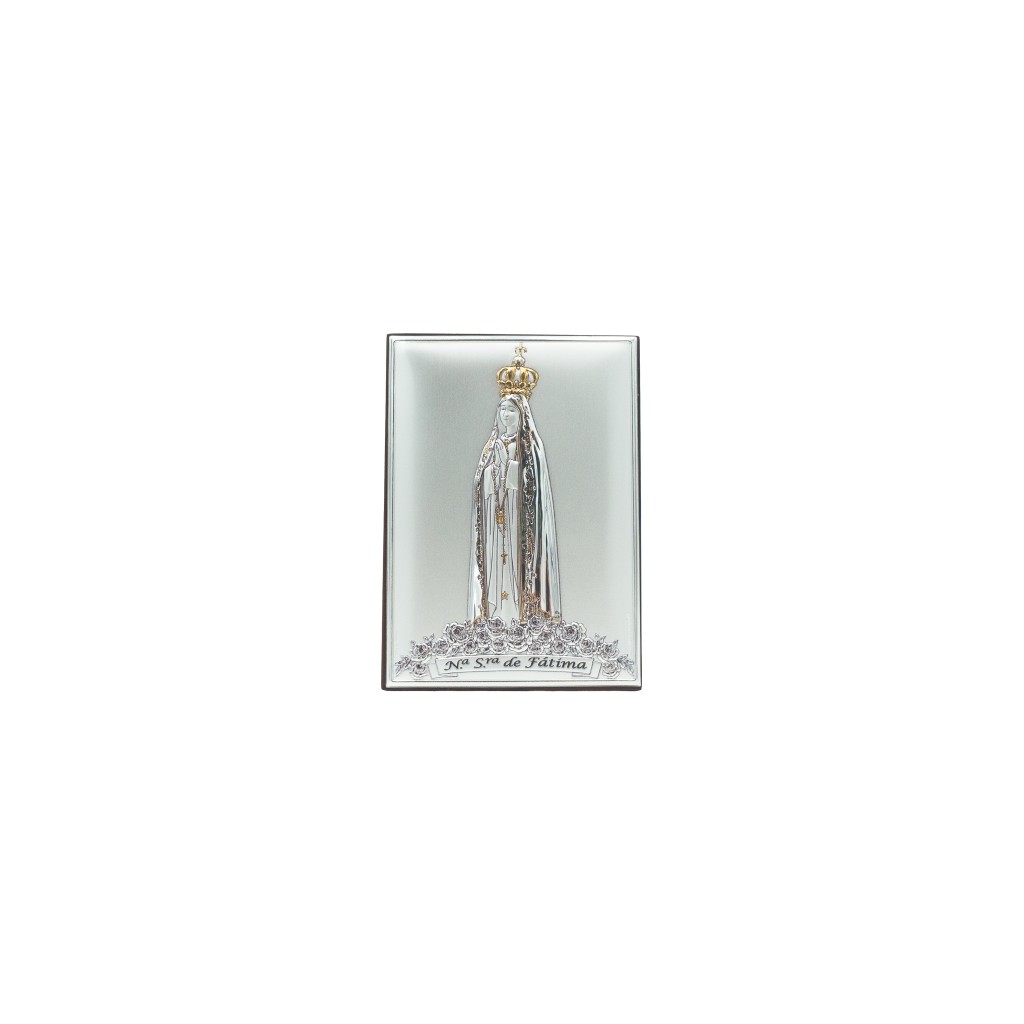 Placa Bilaminada C/ Fátima Coroada Ouro 10x14cm