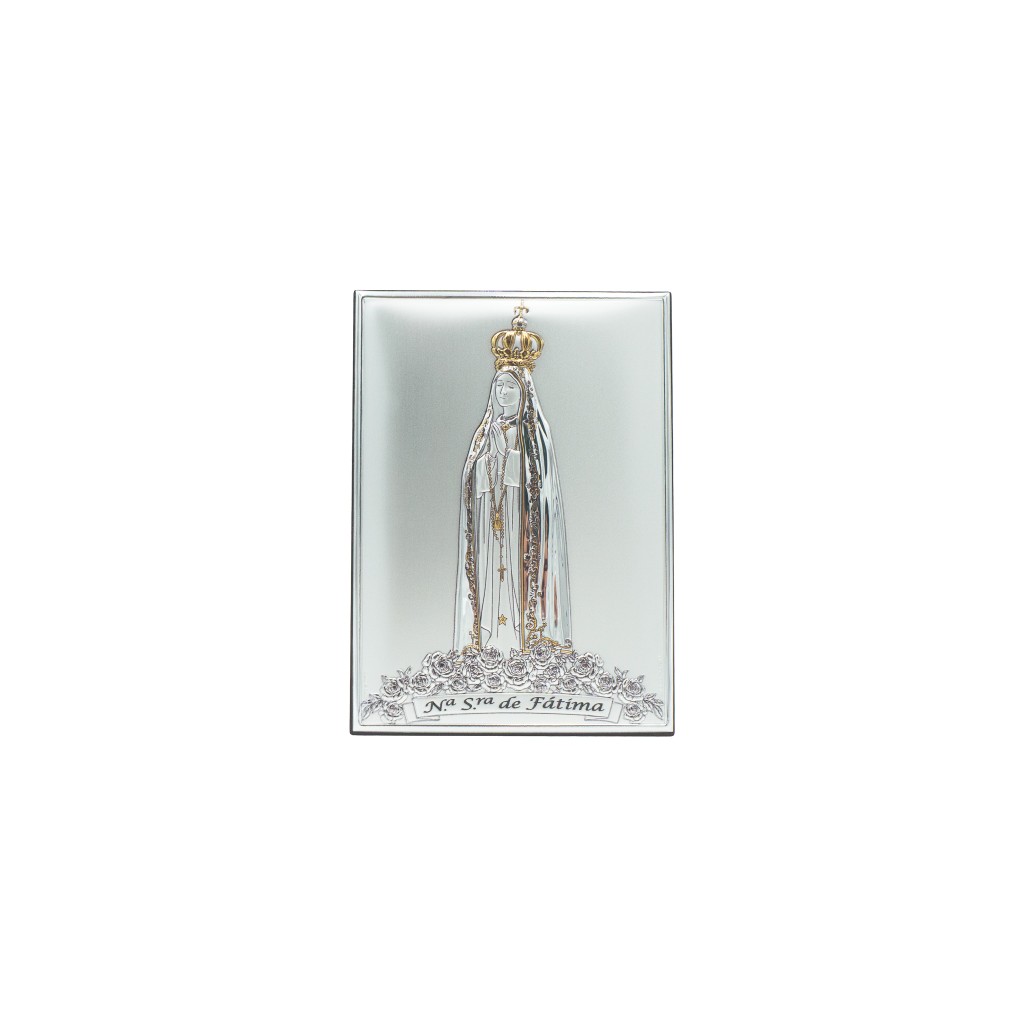 Placa Bilaminada C/ Fátima Coroada Ouro 13x18cm