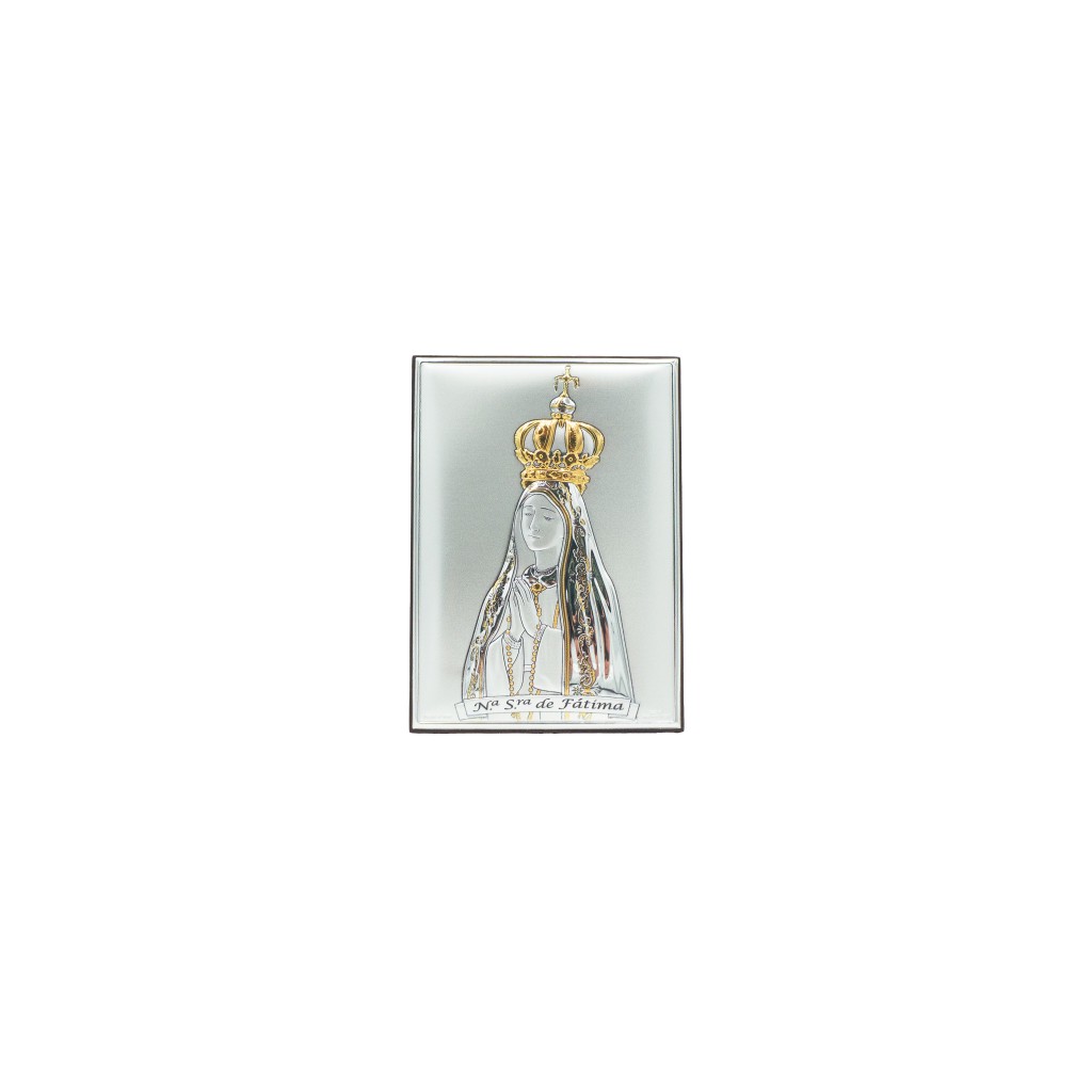Placa Bilaminada C/ Fátima Coroada Ouro 10x14cm