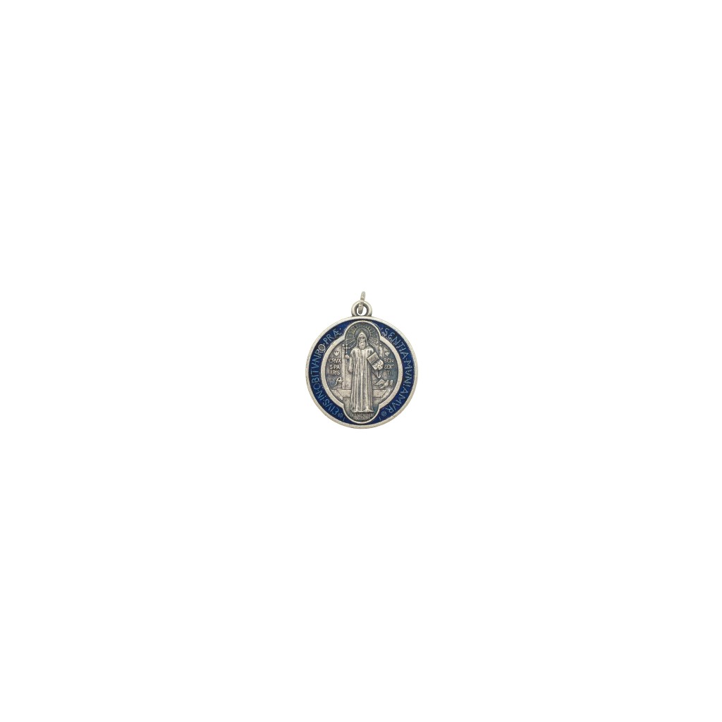Medalha de São Bento Prateada e Azul 3cm