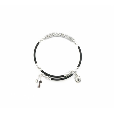 Pulseira Enfeites Prateados C/Cruz e Med. Fátima Pulseira Enfeites Prateados C/Cruz e Med. Fátima