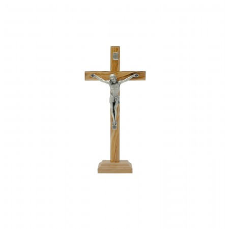 Cruz de Pousar em Madeira C/ Cristo Arg. 28cm Cruz de Pousar em Madeira C/ Cristo Arg. 28cm