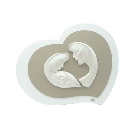 Placa Coração C/ Sagrada Família Pérola 46x37cm Placa Coração C/ Sagrada Família Pérola 46x37cm