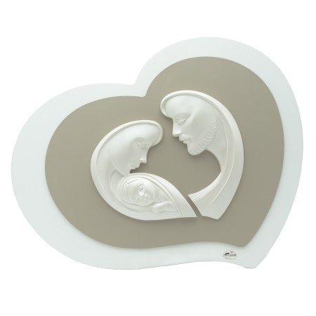 Placa Coração C/ Sagrada Família Pérola 56x45cm Placa Coração C/ Sagrada Família Pérola 56x45cm