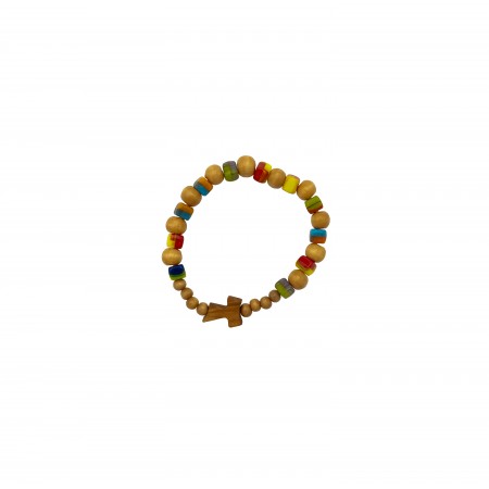 Pulseira em Madeira e Contas Coloridas C/ Cruz Pulseira em Madeira e Contas Coloridas C/ Cruz