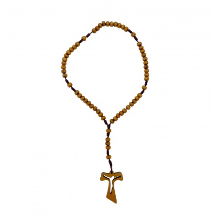 Terço em Cordão Conta Madeira Cruz Tau Terço em Cordão Conta Madeira Cruz Tau