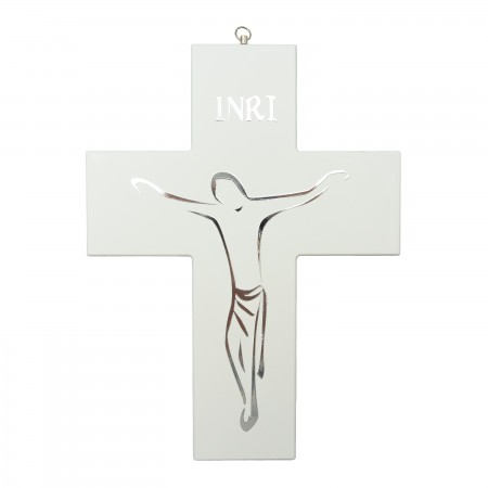 Crucifixo Madeira Branca Cristo Estilizado 32x23cm Crucifixo Madeira Branca Cristo Estilizado 32x23cm