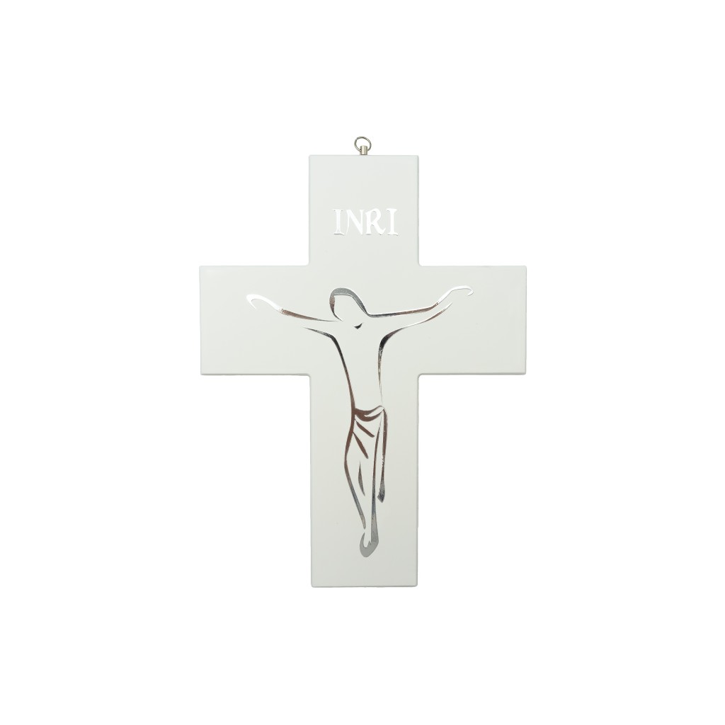 Crucifixo Madeira Branca Cristo Estilizado 15x20cm