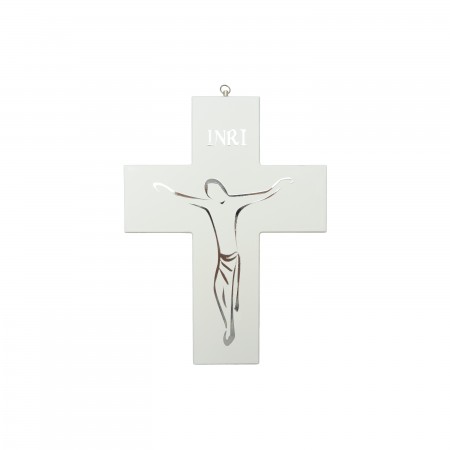 Crucifixo Madeira Branca Cristo Estilizado 15x20cm Crucifixo Madeira Branca Cristo Estilizado 15x20cm
