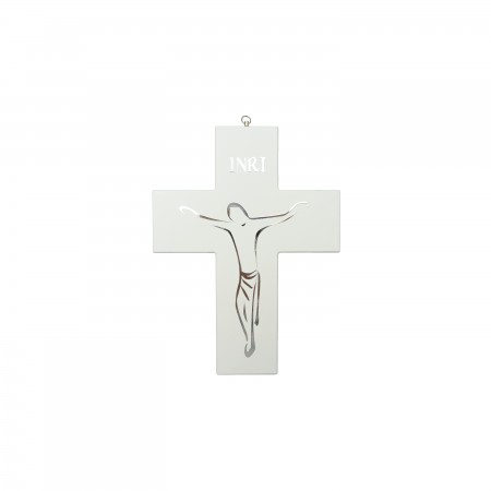 Crucifixo Madeira Branca Cristo Estilizado 12x16cm Crucifixo Madeira Branca Cristo Estilizado 12x16cm