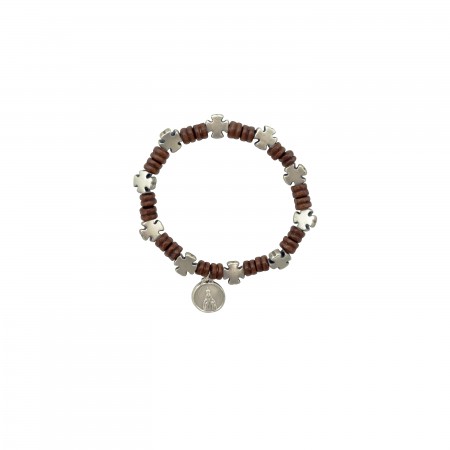Pulseira Dezena Madeira C/Cruz Metal C/Medalha  Pulseira Dezena Madeira C/Cruz Metal C/Medalha