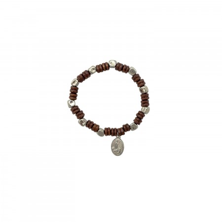 Pulseira Dezena Madeira C/ Cubo Metal C/Medalha  Pulseira Dezena Madeira C/ Cubo Metal C/Medalha