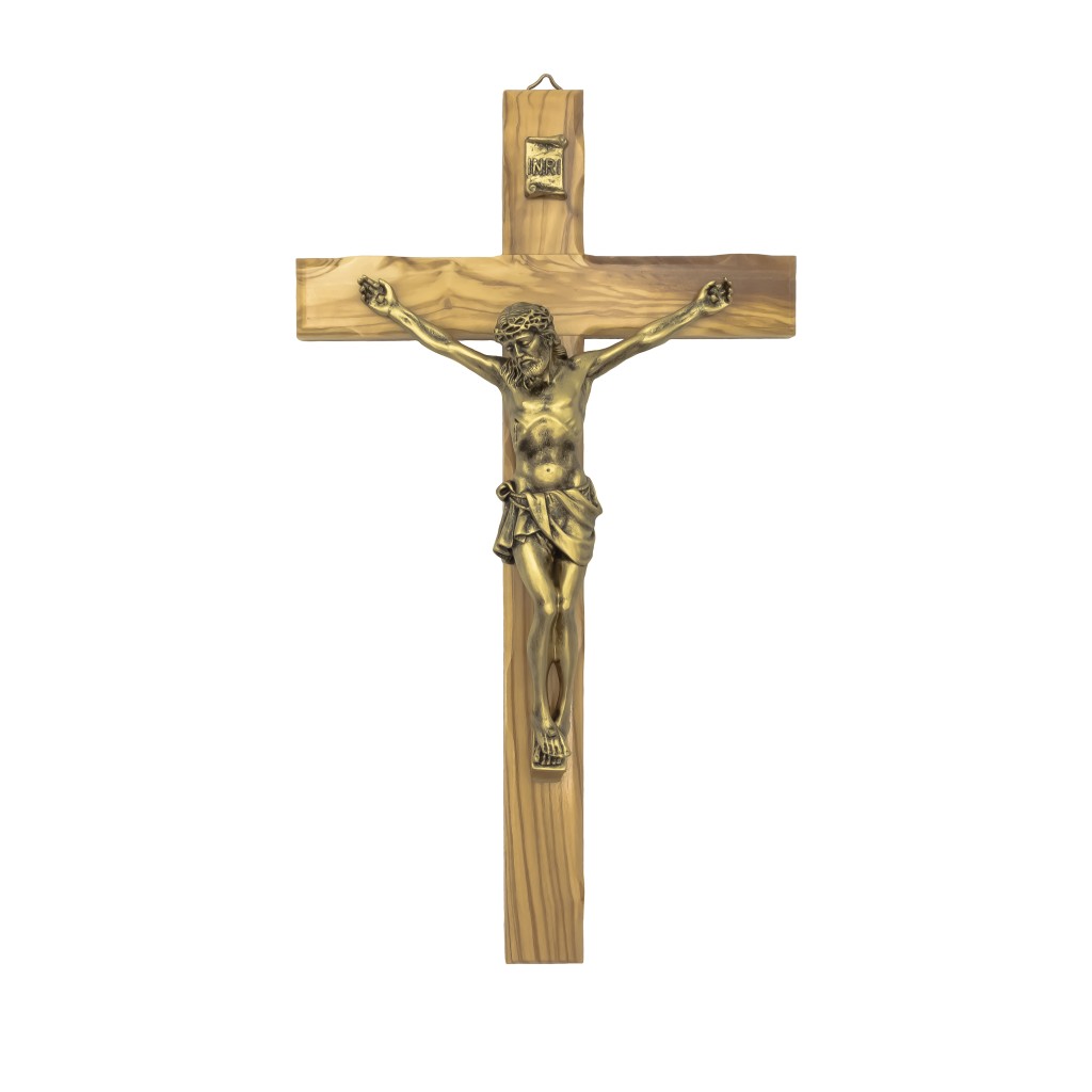 Crucifixo Madeira Oliveira C/Cristo Dourado 20x35