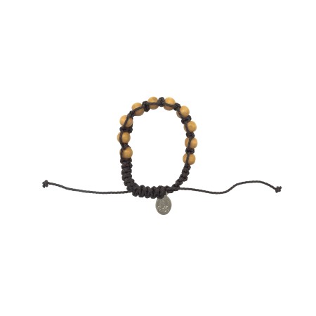 Pulseira Madeira C/ Fio e Crucifixo + Medalha   Pulseira Madeira C/ Fio e Crucifixo + Medalha