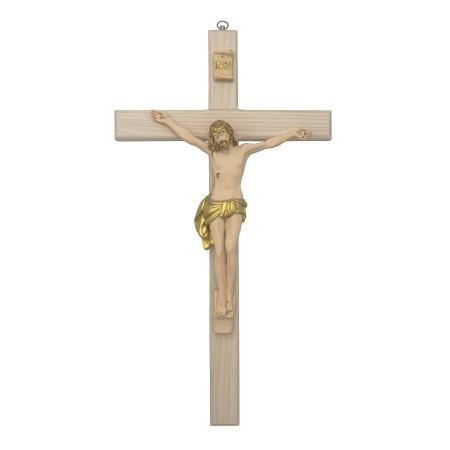Crucifixo Madeira C/ Cristo Bege+Ouro 40x22cm Crucifixo Madeira C/ Cristo Bege+Ouro 40x22cm