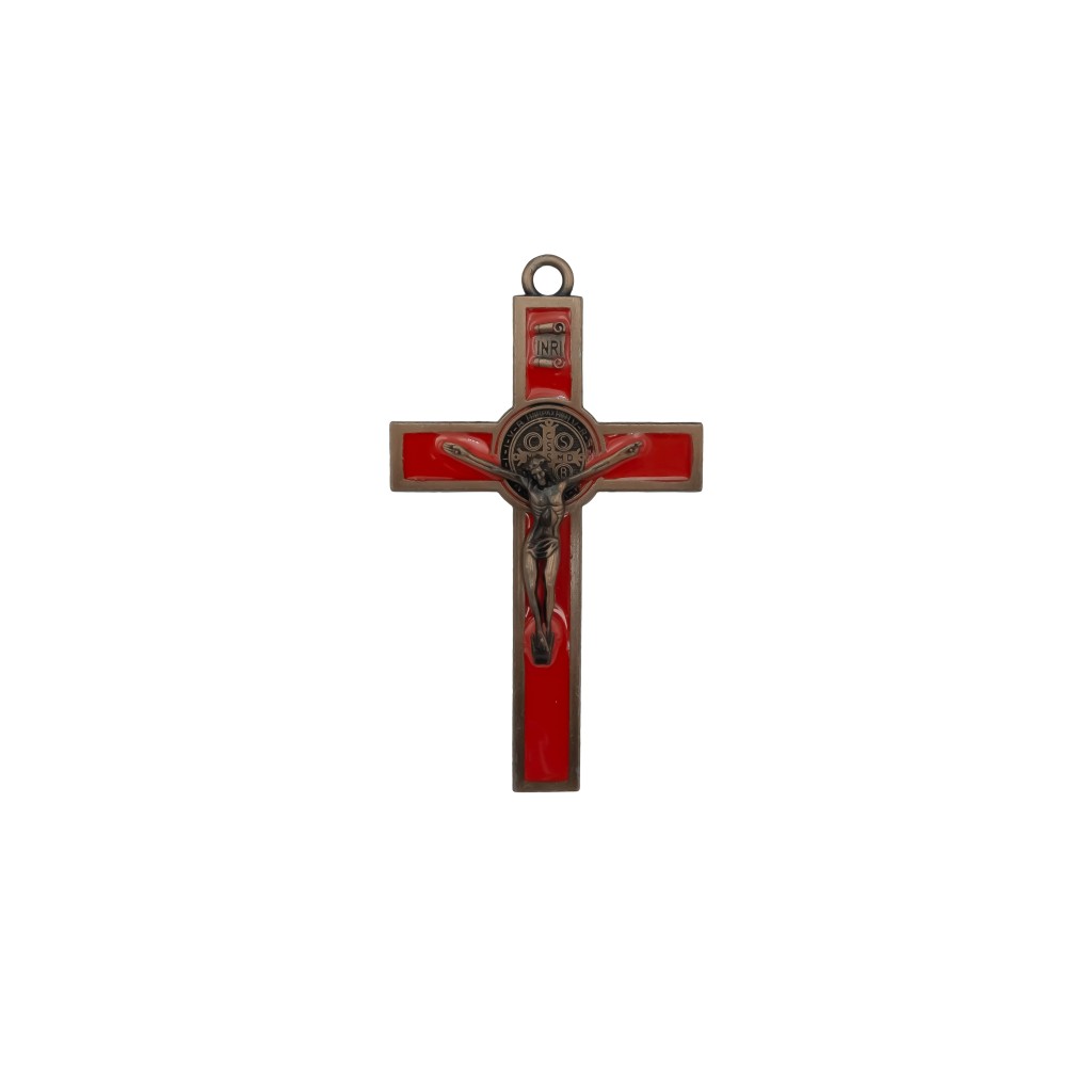 Cruz de São Bento em Metal Vermelha 12 cm 