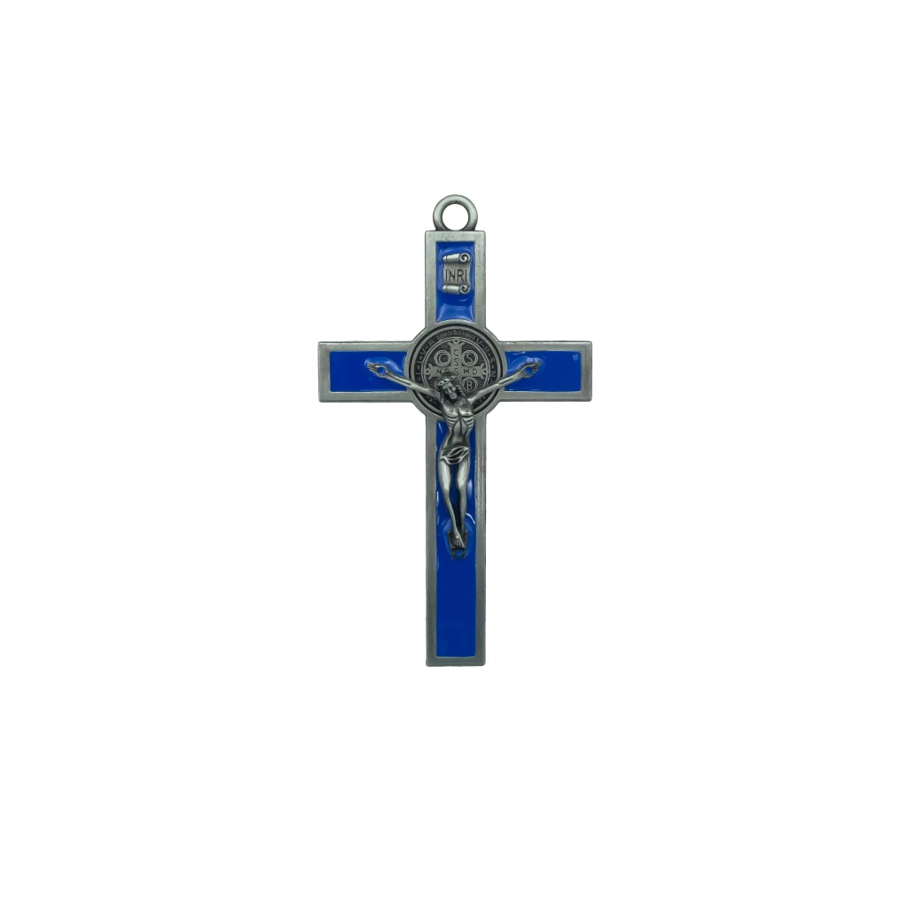 Cruz de São Bento em Metal Azul 12 cm 