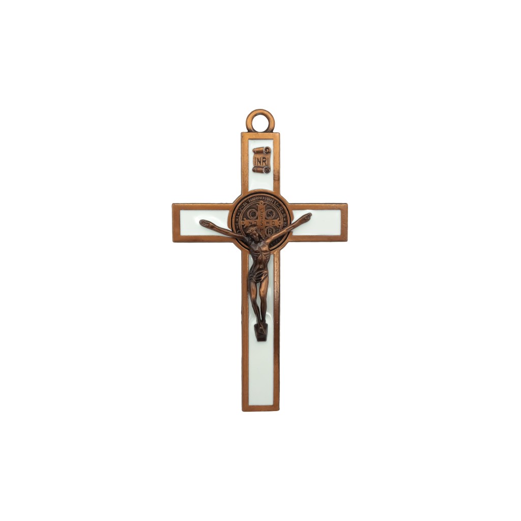 Cruz de São Bento em Metal Branca 12 cm 