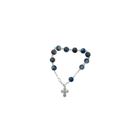 Pulseira C/ Cruz Conta Azul e Castanha  Pulseira C/ Cruz Conta Azul e Castanha
