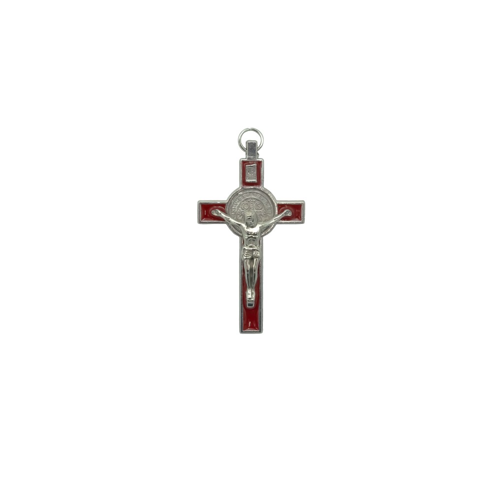 Cruz de São Bento em Metal Vermelha 8 cm 