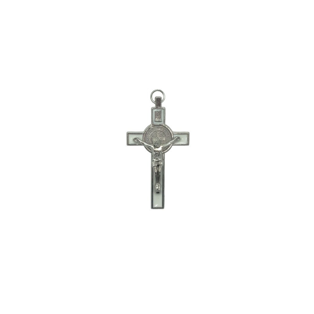Cruz de São Bento em Metal Branca 8 cm 