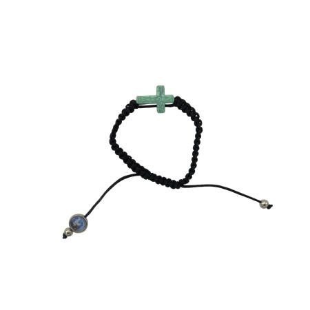 Pulseira Cordão C/ Cruz Mármore e Medalha Fátima Pulseira Cordão C/ Cruz Mármore e Medalha Fátima