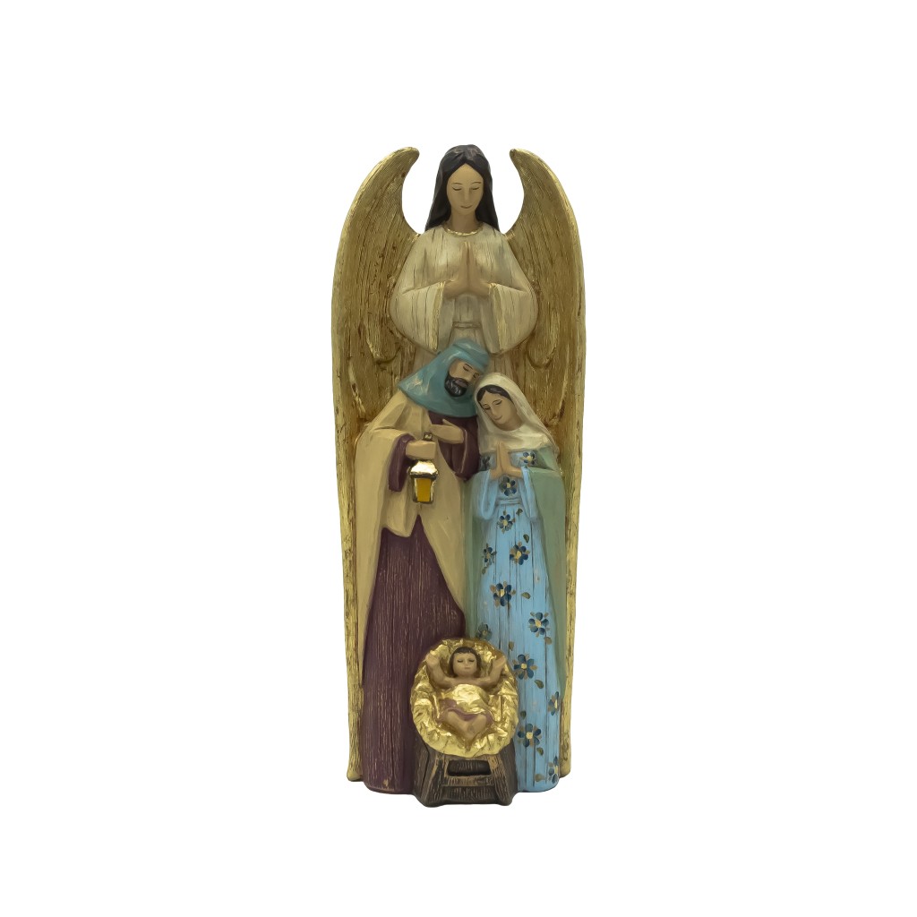 Sagrada Família C/ Anjo Pintada à Mão 12.6x8.3x32cm