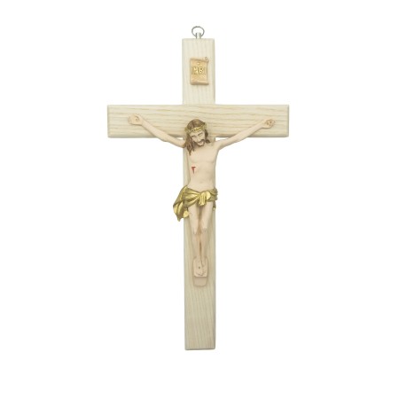 Crucifixo Madeira C/ Cristo Bege+Ouro 32x17cm Crucifixo Madeira C/ Cristo Bege+Ouro 32x17cm
